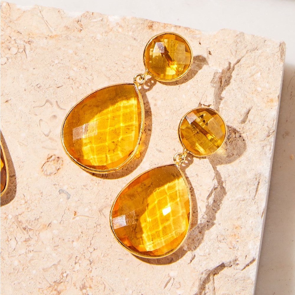 Elegant Teardrop Gemstone Drop Earrings